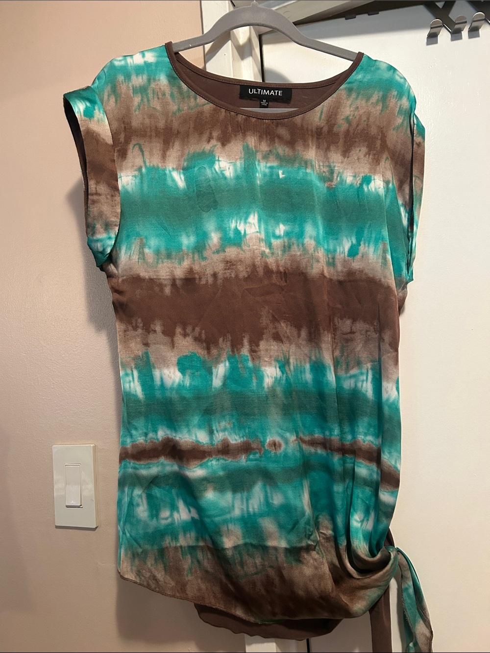 Ultimate Teal and Brown Tie-Dye Short Sleeve Side-Tie Top
